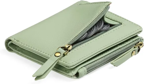 Vista 14 de GOIACII - Carteras delgadas para mujer con bloqueo RFID, tarjetero con 2 bolsillos con cremallera, monedero fino para mujer, negro (A01 Black)
