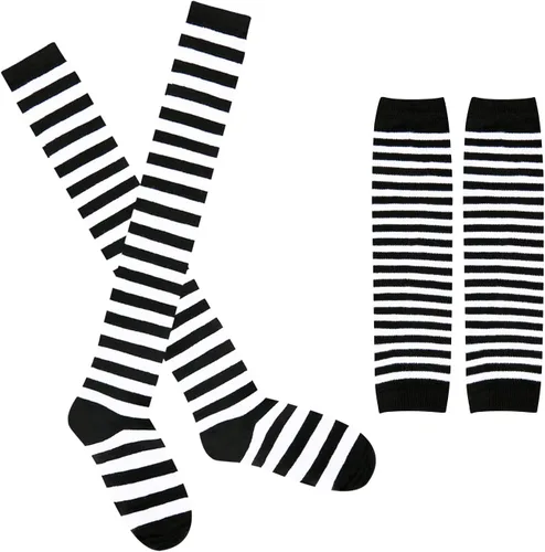 Vista 7 de Benefeet Sox Calcetines altos hasta el muslo a rayas para mujeres y niñas, calcetines altos por encima de la rodilla, calentador de piernas, brazos