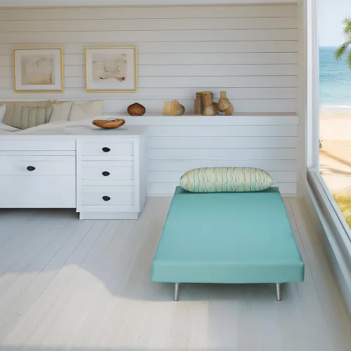 Vista 5 de Cortesi Home Savion Futón convertible con silla decorativa, color azul aguamarina