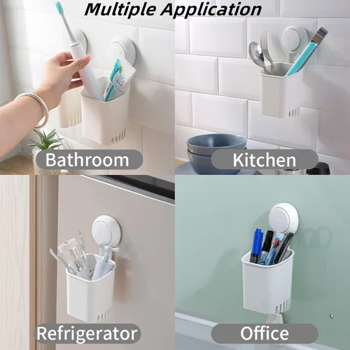 Vista 7 de LEVERLOC Potente soporte para cepillo de dientes con ventosa, soporte de ducha de pared sin taladros para cepillo de dientes, pasta de dientes