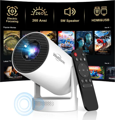 Vista 8 de Mini proyector compatible con 1080P, proyector de cine en casa de 200 Ansi, proyector portátil con WiFi y Bluetooth, corrección trapezoidal