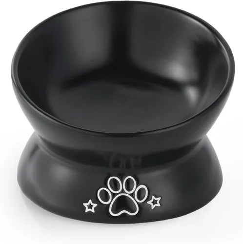 Vista 13 de LoeJan Tazón Elevado para Comida de Gatos, Tazón de Agua de Cerámica Elevado e Inclinado de 5 Oz, Platos Anti Vómito que Protegen la Columna
