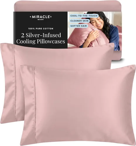 Vista 4 de Miracle Made Luxe - Fundas de almohada refrescantes, paquete de 2, limpias y 300 hilos, protector transpirable para pieles sensibles, fundas