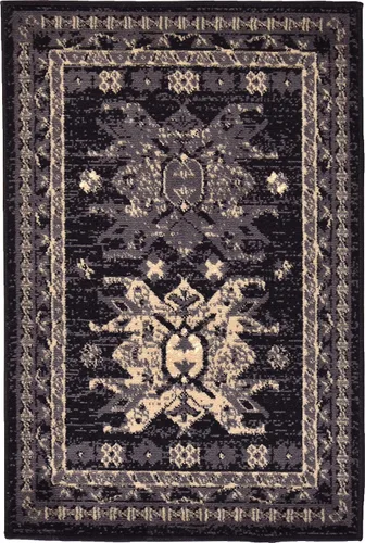 Vista 3 de Unique Loom Taftan Collection - Alfombra de borde geométrico de inspiración tribal (2 pies 2 pulgadas x 3 pies, rectangular, negro/gris)