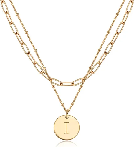 Vista 24 de Valloey Rover - Collares con inicial para mujer, chapado en oro de 14 K, con letra redonda, dije de disco de moneda de doble cara, grabado de la A a