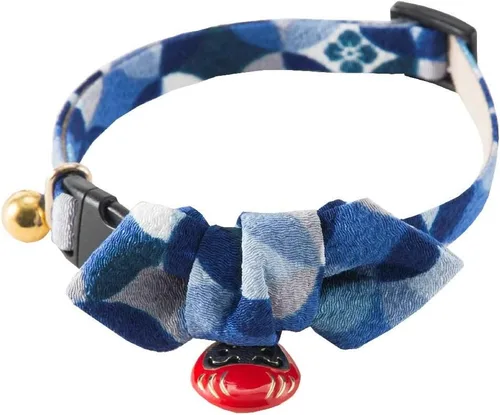 Vista 2 de Necoichi Daruma Charm Pajarita Collar de gato (azul)