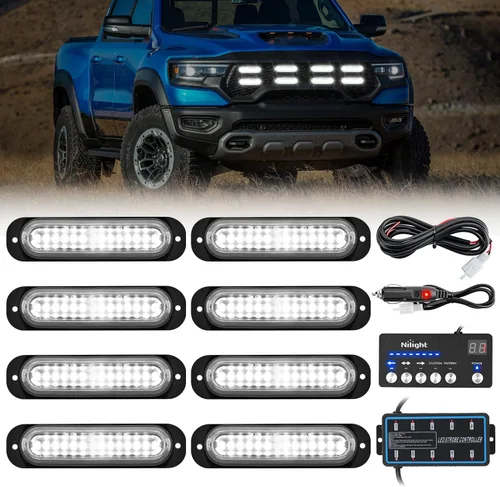 Vista 16 de Nilight 8 luces estroboscópicas LED con controlador 12 V 24 V función de sincronización verde luz de advertencia de peligro de emergencia 12 24 LED