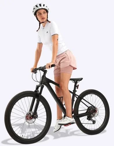 Vista 6 de Bikewa Pantalones cortos de ciclismo de montaña para mujer, acolchados en 4D, con bolsillos con cremallera