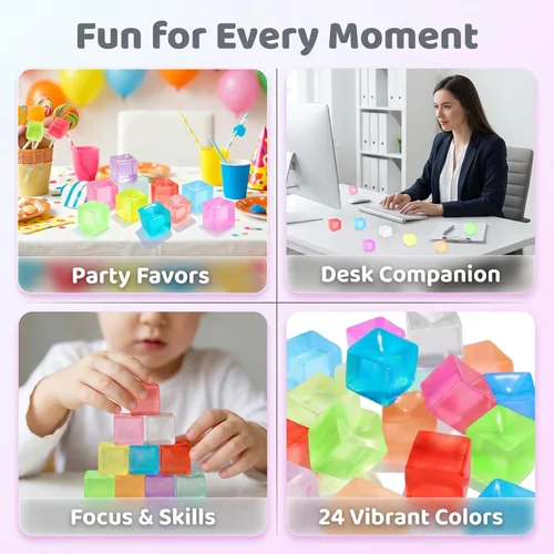 Vista 5 de Squishy Cube 24 Pack Mini Stress Cube Fidget Sensory Toys for Adults