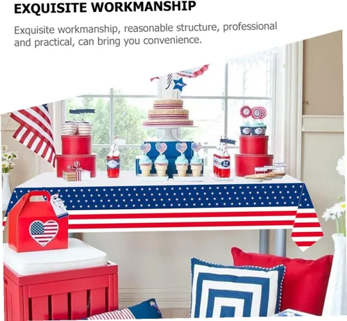 Vista 2 de Disposable Independence Day Tablecloth for Buffet Parties Patriotic Theme Party Table Cover and Use Kitchen Table Decoration