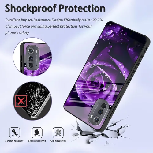 Vista 4 de Funda para Motorola Moto Edge 2022, cubierta trasera de vidrio templado con protector de pantalla, funda protectora a prueba de golpes para Motorola