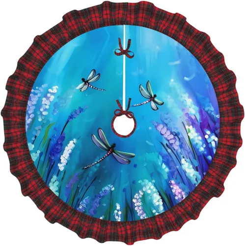 Vista 22 de A Brood of Chickens - Falda de árbol de Navidad de 30 pulgadas con borde de cuadros búfalo rojos y negros, decoración para Feliz Navidad, casa
