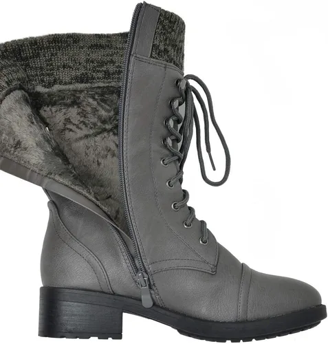 Vista 5 de DREAM PAIRS Botas militares de invierno con cordones a media pantorrilla para mujer