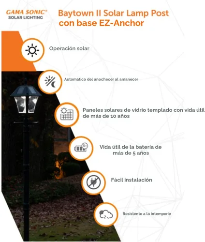Vista 4 de Gama Sonic GS-105S-G Baytown Ez Lámpara de anclaje, Poste, LED blanco brillante, negro