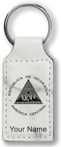 Vista 10 de LaserGram Llavero rectangular, bandera de Nicaragua, grabado personalizado incluido, Bambú