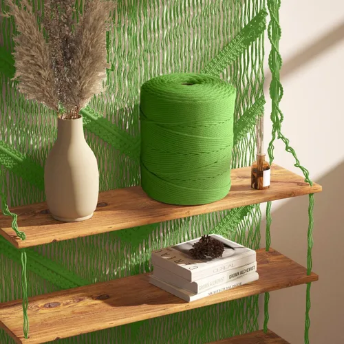 Vista 8 de ZUEXT Cordón de algodón para macramé de 4 mm x 500 m, ZUEXT Cordones trenzados naturales hechos a mano en verde manzana de 4 hebras, cuerda de lana