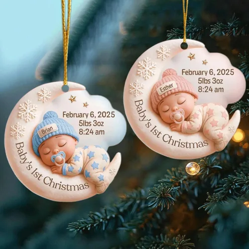 Vista 4 de DILYPOD Adorno personalizado para la primera Navidad del bebé 2025, recuerdo acrílico personalizado con efecto 3D de luna, regalo personalizado