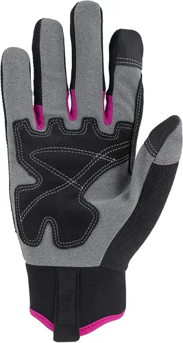 Vista 2 de Dickies Guantes de trabajo de cuero sintético resistentes para mujer, compatibles con pantalla táctil, guantes de jardinería, color negrorosa