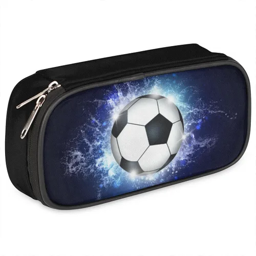 Vista 11 de Estuche de cuero blanco de béisbol 3D para lápices, organizador de papelería de gran capacidad, bolsa para lápices con agua y fuego para niños