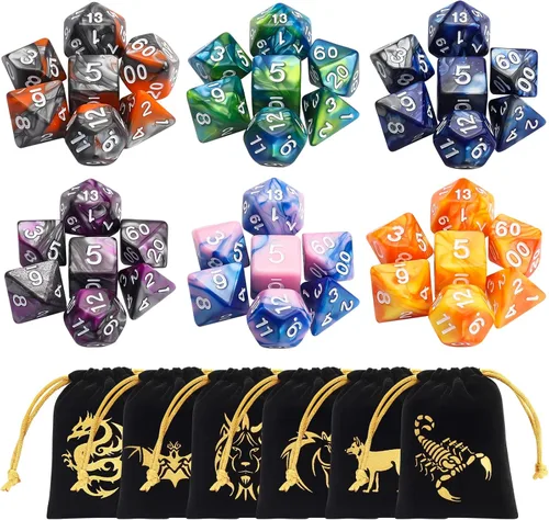 Vista 3 de CiaraQ Juego de dados poliédricos con bolsas negras, compatible con juegos de mesa de Dungeons and Dragons DND RPG MTG