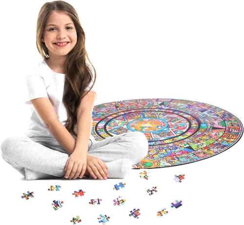 Vista 8 de Bgraamiens Puzzle-Aztec Totem - Rompecabezas redondo de 1000 piezas para adultos (Tótem azteca)