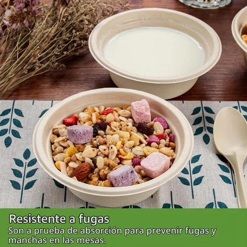 Vista 6 de Homestockplus Cuencos de papel desechables de 16 onzas, cuencos desechables pequeños y resistentes, hechos de bagazo natural para cereales, arroz