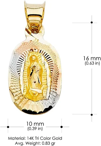 Vista 4 de Colgante de oro macizo de 14 quilates con sello de nuestra mujer de Guadalupe y cadena de 0.031in