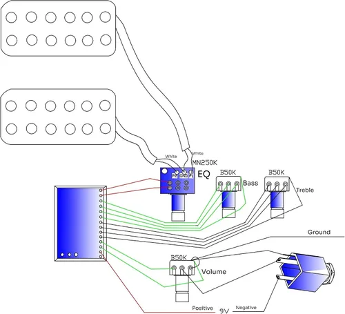 Vista 5 de KAISH Circuit de preamplificador de bajo eléctrico con EQ de 2 bandas activo/pasivo precableado