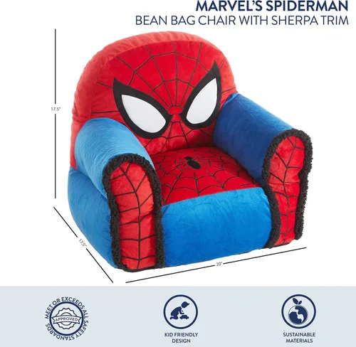 Vista 3 de Idea Nuova Marvel Spiderman Silla Puf Figural con Ribete de Sherpa, Edades 3+, Poliéster, Rojo, Mediano