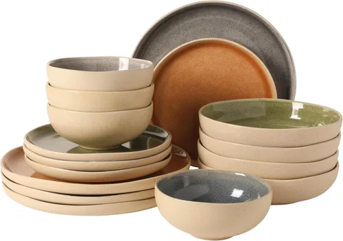 Vista 25 de Gibson Elite Peach Orchard - Juego de vajilla de porcelana de hueso de 12 piezas para 4, platos y cuencos estriados en relieve, apto