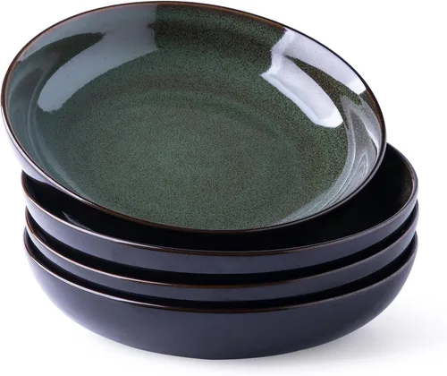 Vista 21 de LERATIO Tazones para pasta, cuencos de cerámica para pasta de 38 onzas, juego de 4 cuencos de pasta esmaltada reactiva de 9.0 pulgadas, aptos