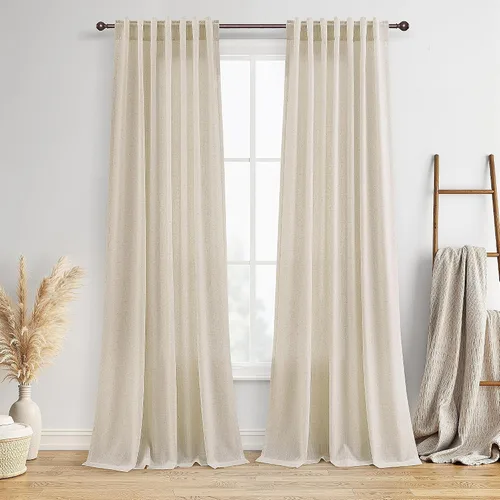 Vista 11 de BOODII Cortinas de lino de 96 pulgadas de largo y 8 pies para sala de estar Blanco