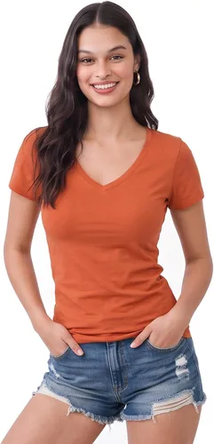 Vista 170 de Emmalise Camiseta de manga corta para mujer, cuello en V, tallas junior y plus