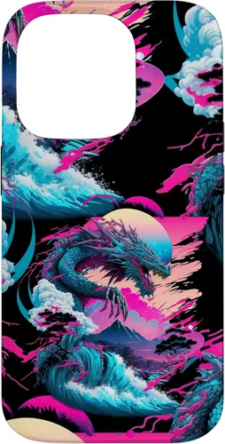 Vista 17 de Dragon Vaporwave Abstract Landscape Moon Tree Waterfall Case for iPhone 17