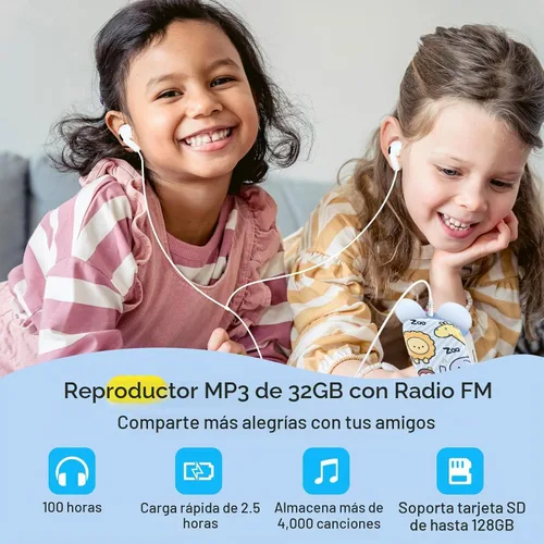 Vista 6 de RUIZU 32GB Cute Panda MP3 Player for Kids, Bluetooth 5.3, Built-in Speaker