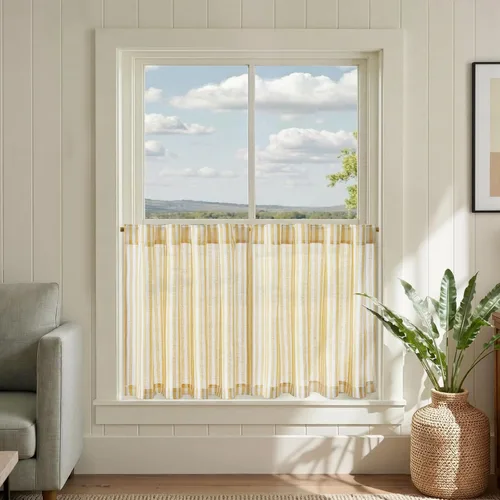 Vista 76 de Jinchan - Cortinas de lino a rayas para cocina, 24 pulgadas, beige, 2