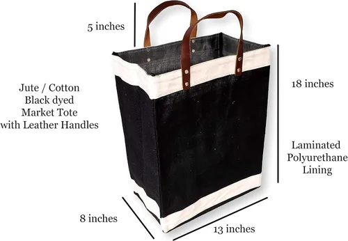 Vista 3 de Bolsa de mano ecológica con asa de cuero de yute y algodón