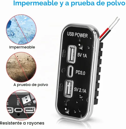 Vista 4 de Linkstyle Toma de corriente USB de 12 V, doble USB A y USB C de 18 W, panel de enchufe de cargador rápido con luz LED para montaje empotrado