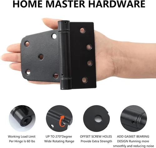 Vista 2 de HOME MASTER HARDWARE Kit de puerta de cierre automático, bisagras en T de resorte de 3.5 pulgadas, paquete de 2 + pestillo de puerta autoajustable