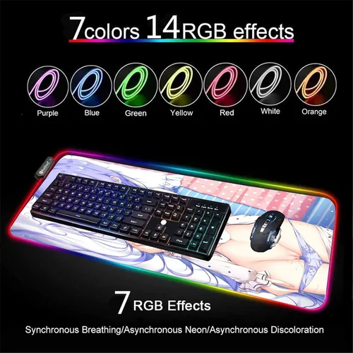 Vista 4 de Alfombrilla de mouse grande para videojuegos con diseño de anime y animé para niña, con pechos sexys, para videojuegos, retroiluminación LED, XXL