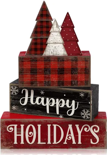 Vista 44 de Moucuny 4 piezas de decoración de mesa de Navidad rosa de chocolate caliente de cacao escalonado, decoración de bandeja escalonada, letrero
