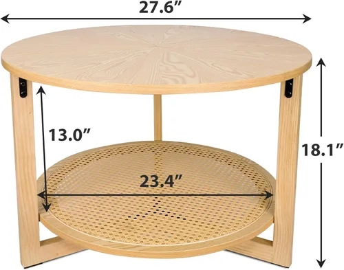 Vista 3 de ZYBT Mesas de centro de ratán para sala de estar, mesa de centro pequeña para espacios pequeños, mesa de centro redonda con almacenamiento, mesa