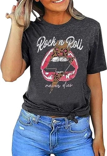 Vista 4 de Camisetas de Rock and Roll para mujer, camisetas de concierto de rock de manga corta para mujer, camisas de música country