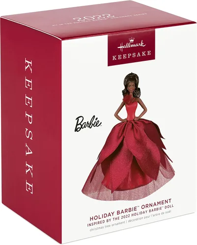 Vista 3 de Hallmark Keepsake Adorno de Navidad de plástico 2022 Muñeca Barbie de vacaciones negra