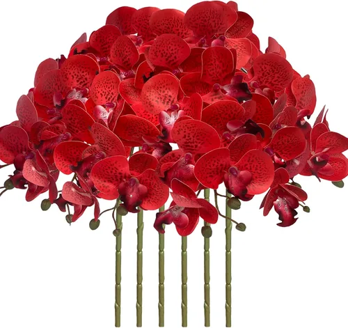Vista 19 de FagusHome Flores de Phalaenopsis Artificiales de 32 Pulgadas 6 Piezas Tallos de Flores de Orquídeas Artificiales para Decoración del Hogar (Azul)