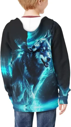 Vista 4 de Parprinty Sudadera con capucha suave y holgada para niños, con estampado de animales, con bolsillos, cómoda chaqueta con capucha