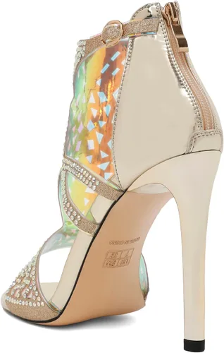 Vista 5 de Zamikoo Sandalias de tacón para mujer, puntera abierta, tacones de diamantes de imitación, tacones de gladiador recortados, tacones de aguja