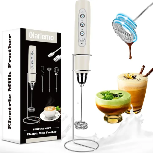 Vista 15 de Colarlemo Espumador de Leche de Mano Recargable con Soporte, Batidor de Leche para Café, Batidor Eléctrico Desmontable con 3 Batidores de Acero