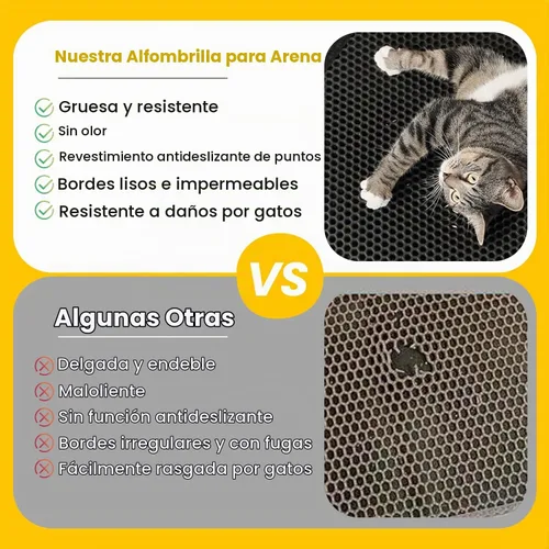 Vista 3 de Tapete de arena para gatos de tamaño compacto de 23.6"x14.6" para espacios pequeños, capa trasera mejorada impermeable a prueba de fugas Negro