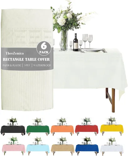Vista 26 de Black Disposable Paper Tablecloth for Rectangle Tables 4 Pack, 54×108 Inch Waterproof 2 Ply Paper with Plastic Backing, Party Table Cover for